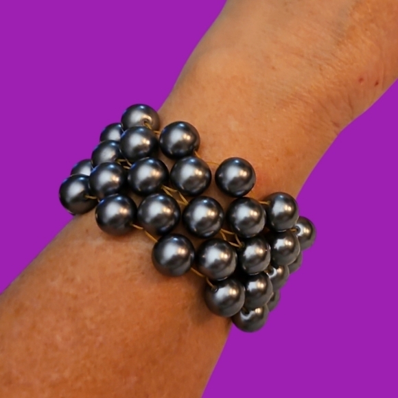 Chunky Glass Peacock Pearl Braided Stretch Bracelet - Picture 1 of 3